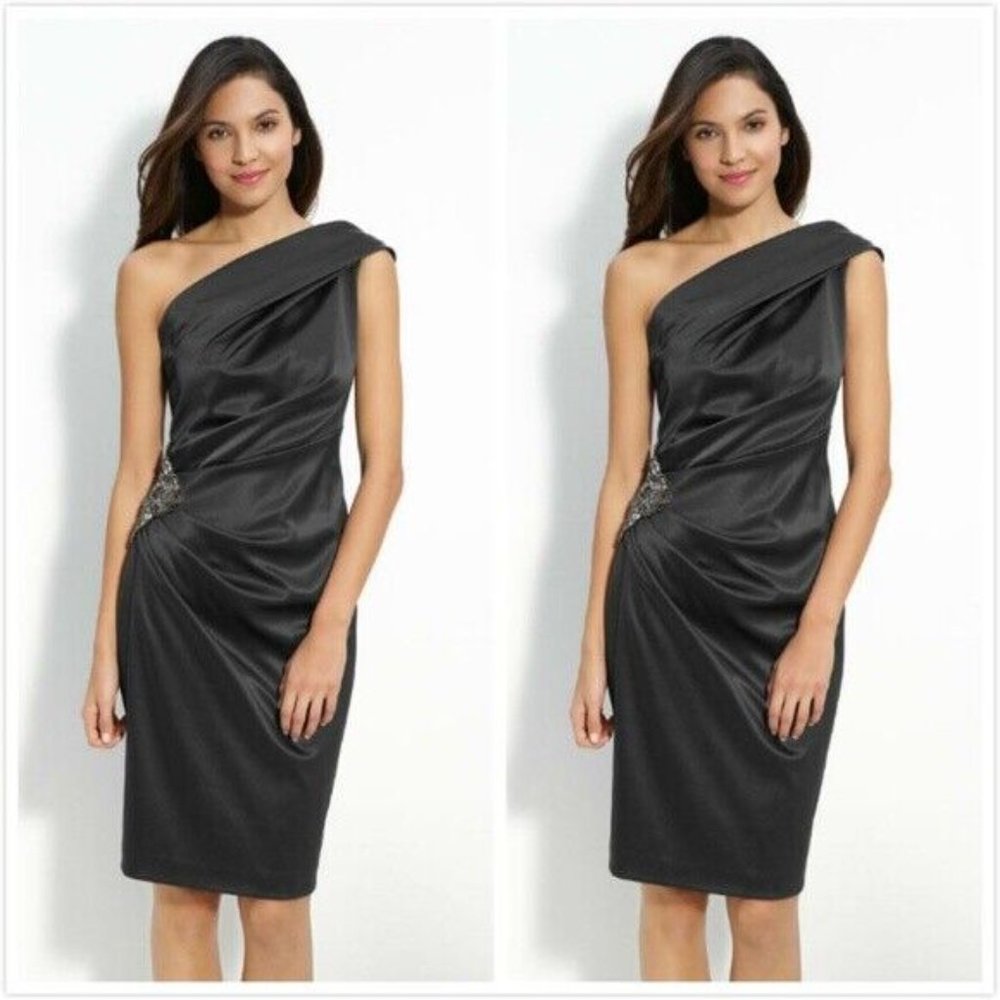 NWT ELIZA J Beaded One Shoulder Satin DRESS.  SZ 8